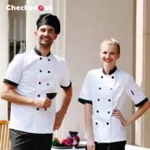 high quality stripes print collar short sleeve chef jacket