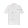 hot sale classic reefer collar unisex chef coat  short sleeve Color unisex white (red hem buttons) coat