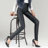 winter fashion fleece lining Artificial leather pant jeans  legging Color matt black