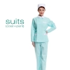 Peter pan collar side opening long sleeve nurse blouse + pant uniform Color light blue (white collar) nurse coat + pant