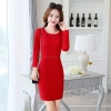 fall fashion round collar women long sleeve work dress Color red 