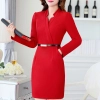 fashion side open design long sleeve work dress BLKE 1635 Color red dress