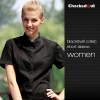 fashion contrast grid twill collar shirt (can be used as hotel waiter uniforms) Color women black (twill collar) shirt