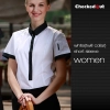 fashion contrast collar shirt office restaurant uniform Color women short sleeve white (twill collar) shirt