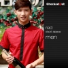 fashion contrast collar shirt office restaurant uniform Color men red short sleeve shirt