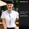 fashion contrast collar shirt office restaurant uniform Color women white(grid collar) short sleeve shirt