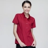summer button down collar serving staff shirt fast food waiter uniforms Color short sleeve red waitress shirt