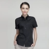 summer button down collar serving staff shirt fast food waiter uniforms Color short sleeve blackish green waitress shirt