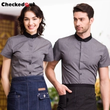 short sleeve summer black collar waiter staff uniforms shirt