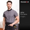 short sleeve summer black collar waiter staff uniforms shirt Color men dark grey