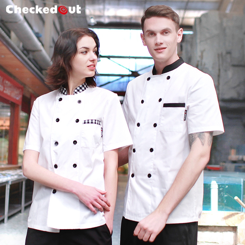 black contrast collar short sleeve unisex chef blouse