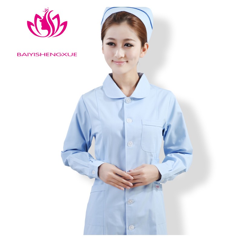 peter pan collar front opening cotton women nurse lab coat uniform