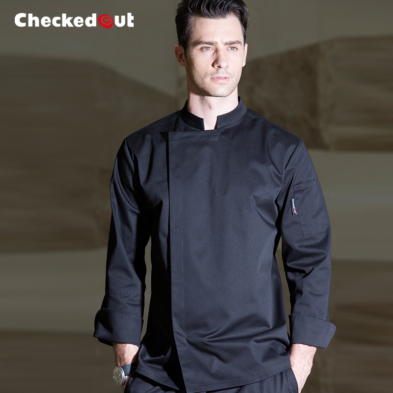2016 fashion black color invisible button chef jacket workswear uniform