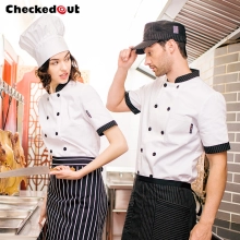 short sleeve contrast collar cuff summer chef tops blouse