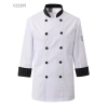 contrast collar hem chef coat jacket uniform Color unisex white(black collar hem) coat