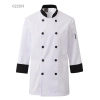 contrast collar hem chef coat jacket uniform Color unisex white(stipes collar hem) coat