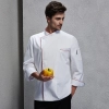 contrast hem overlap invisible button chef uniform coat Color unisex white (red hem) coat