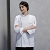 contrast hem overlap invisible button chef uniform coat Color unisex white(sapphire hem)