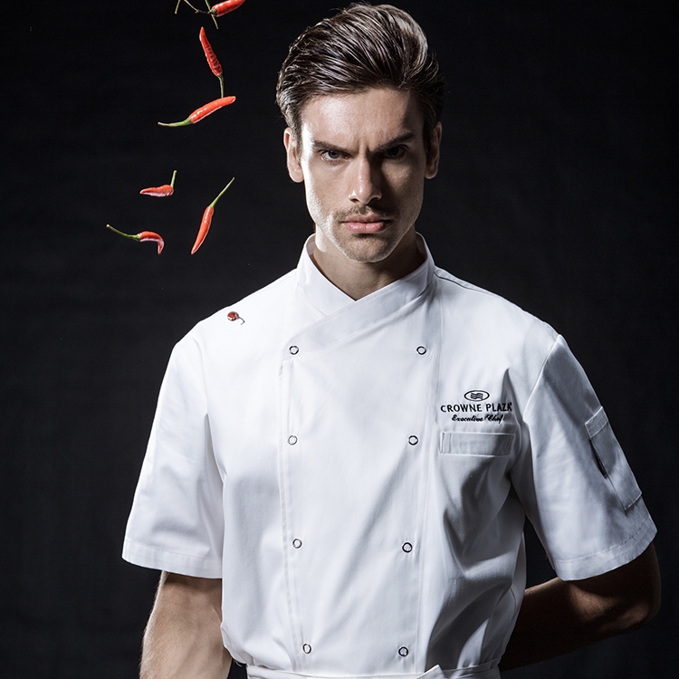 short sleeve snap button design chef jacket suit