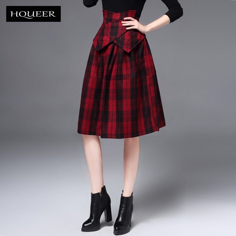 European woolen plaid mid length women skirt Factory Wholesale