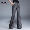 Europe wide stripes young women flare pant trousers Color Light Gray