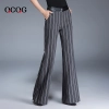 Europe stripes young women flare  trousers lady pant