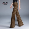 Europe stripes young women flare  trousers lady pant Color Light Brown