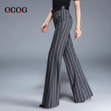 Europe stripes young women flare  trousers lady pant