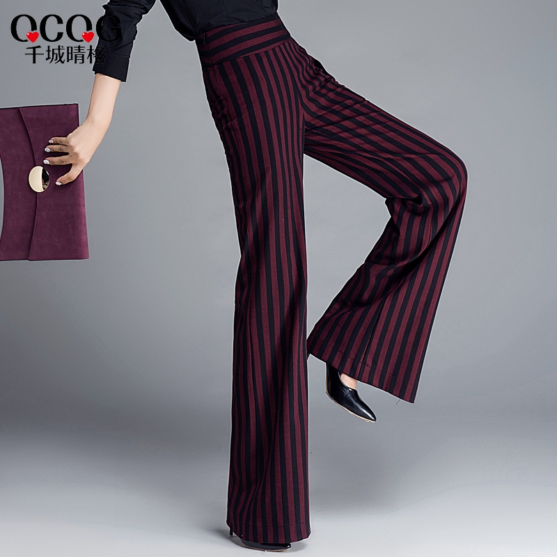 Women's Professional Striped Trousers - High-Stretch Slim Fit Workwear Pants