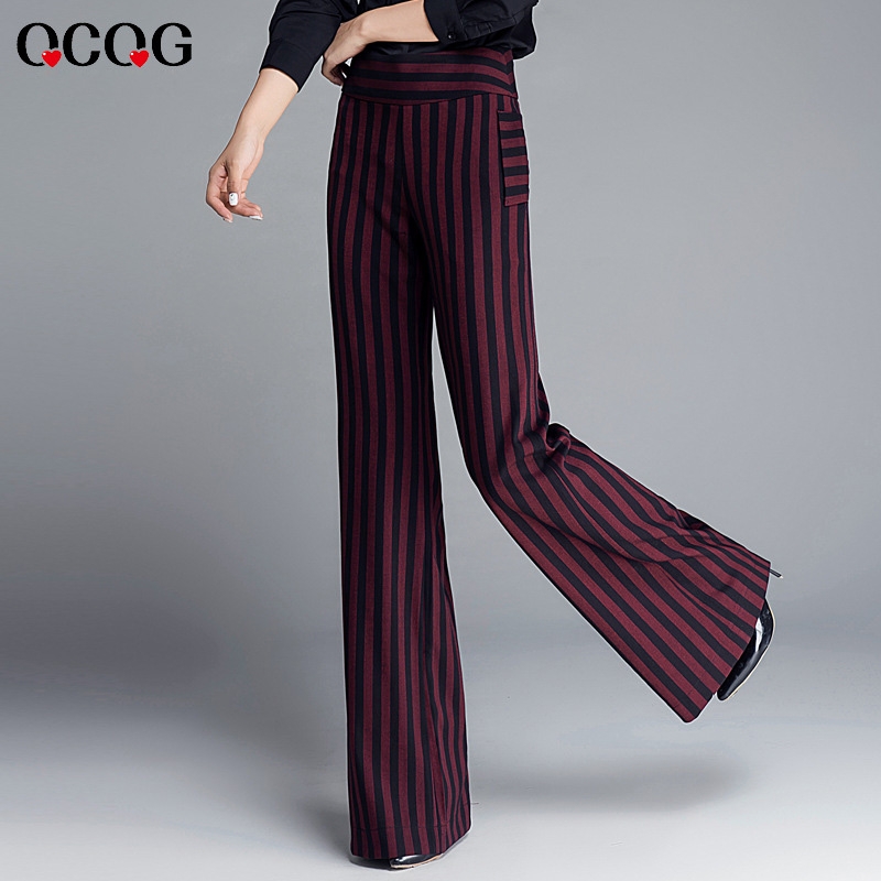 office style wine black stripes women pant trousers