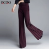 office style wine black stripes women pant trousers