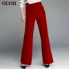 fashion bow belt flare pant for women Color Wine