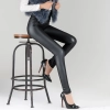 high waist design winter fleece women  legging leather pant Color black  3