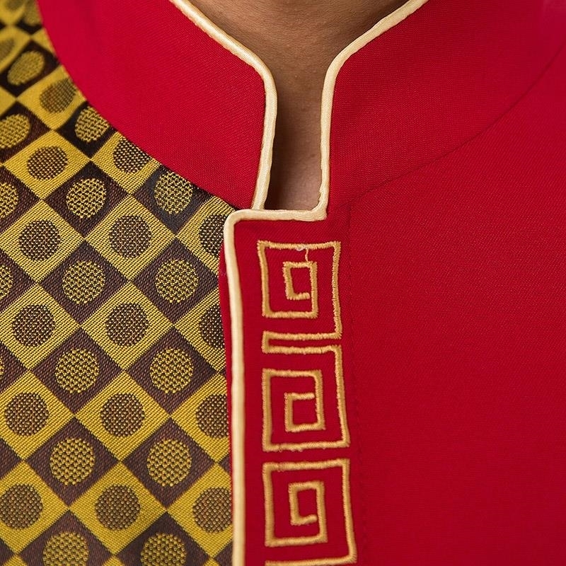 red button solid color waiter uniform shirts