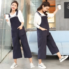 navy casual loose pregnant mother pant maternity jumpsuit