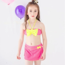 bow dot print children little girl swimwear two piece set