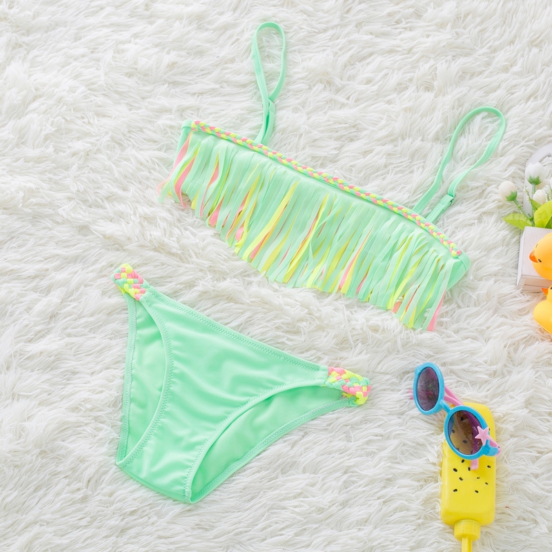 fashion tassel little girl teem swimwear bikini two piece set