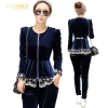 great fashion European Russian design Advanced velvet lace hem women's suits (jacket +pant)