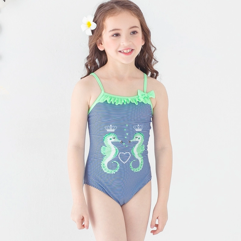 2018 new Hippocampus printing little girl swimwear swimsuit