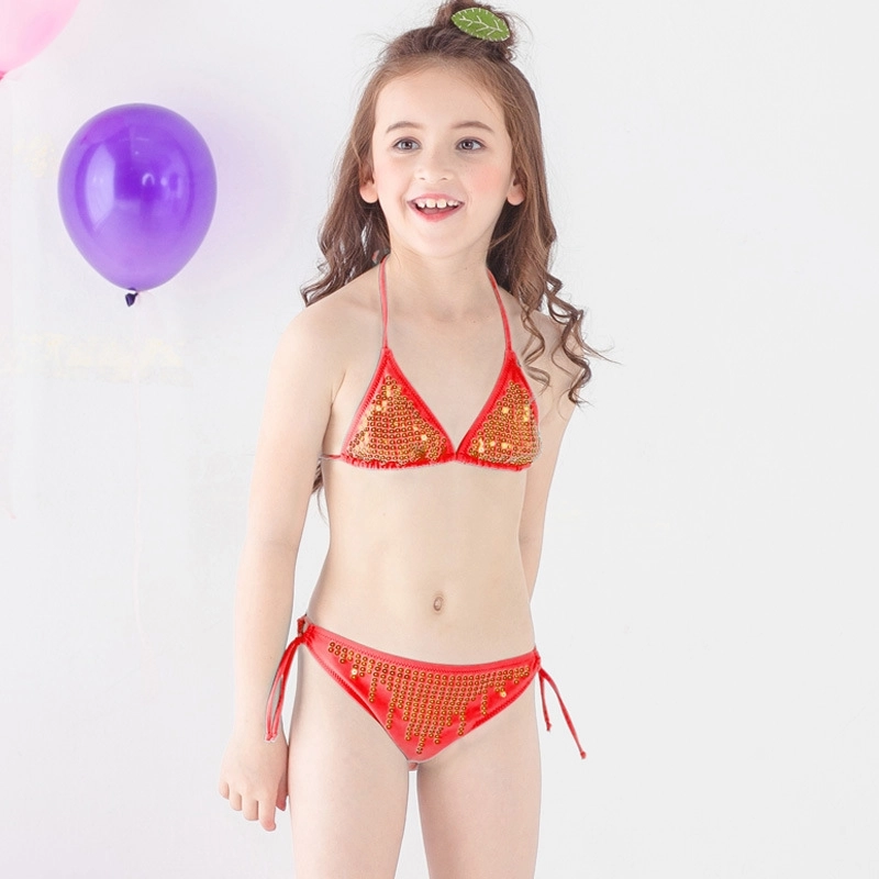 high quality cheap little girl bikini teen Sequins swimwear swimsuit