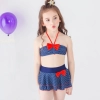 cheap bow dot little girl teen swimwear bikini