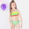 colorful pleated little girl teen swimwear bikini