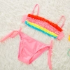 colorful pleated little girl teen swimwear bikini