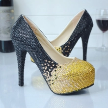 new design golden black young lady  wedding shoes pumps