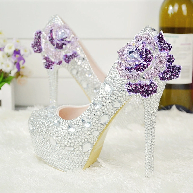 high quality floral women wedding crystal shoes pumps