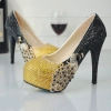 golden black peacock women wedding crystal shoes pumps