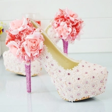 lace flower women wedding shoes pumps