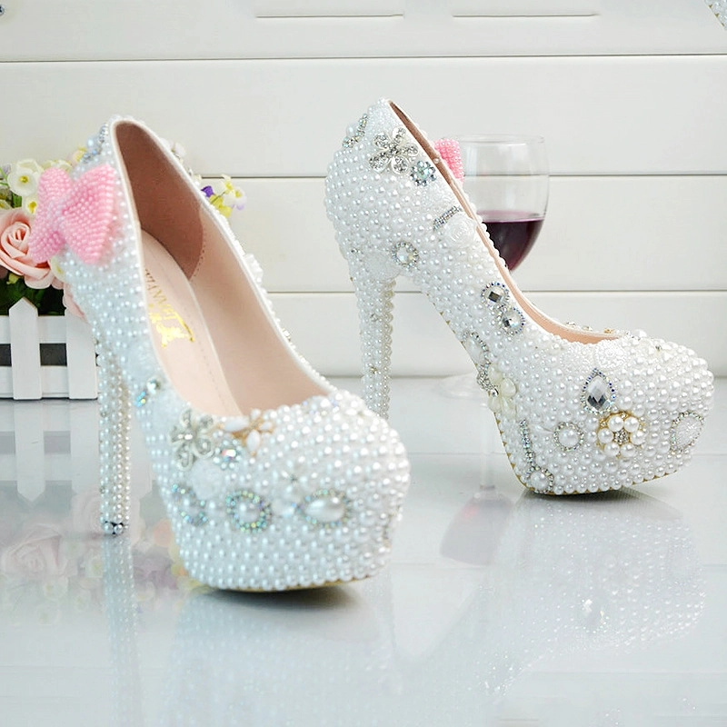 2018 new design bow bride shoes women wedding crystal shoes pumps