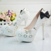 2018 black-bow  bride shoes women wedding  crystal shoes pumps