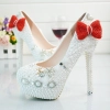 2018 red-bow  bride shoes women wedding crystal shoes high heel pumps